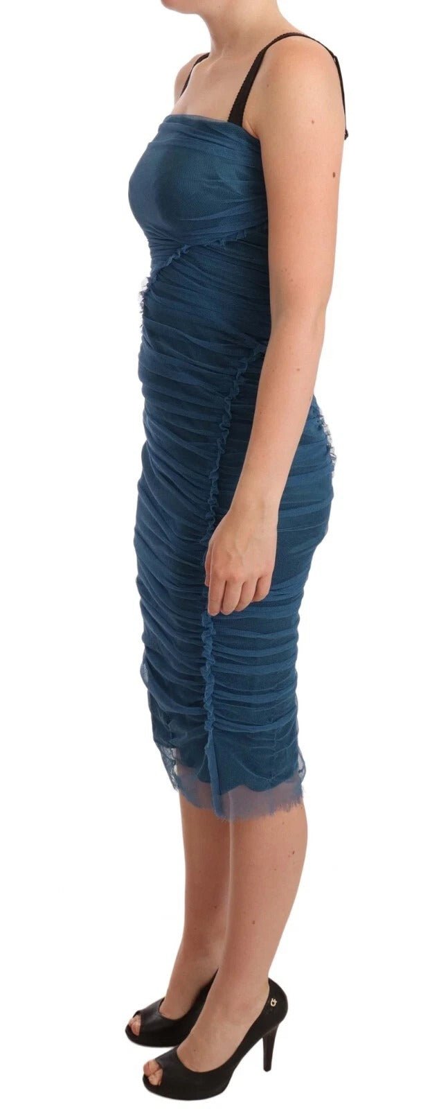 Dolce & Gabbana Blue Mesh Trim Ruched Tulle Sheath Dress - RIMODA