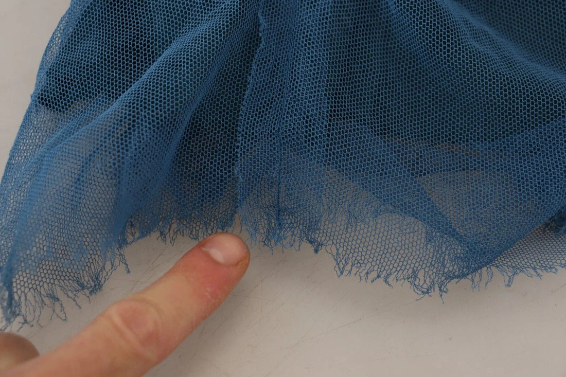 Dolce & Gabbana Blue Mesh Trim Ruched Tulle Sheath Dress - RIMODA