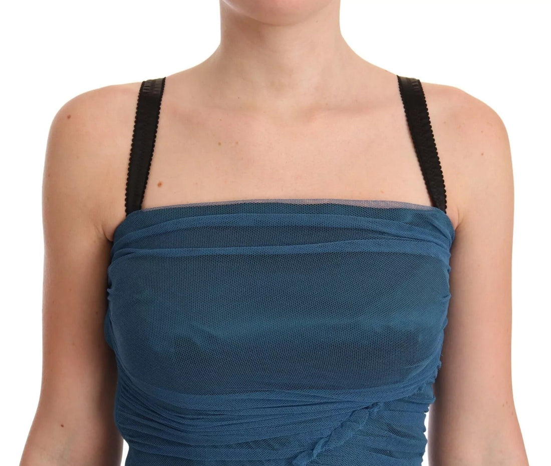 Dolce & Gabbana Blue Mesh Trim Ruched Tulle Sheath Dress - RIMODA