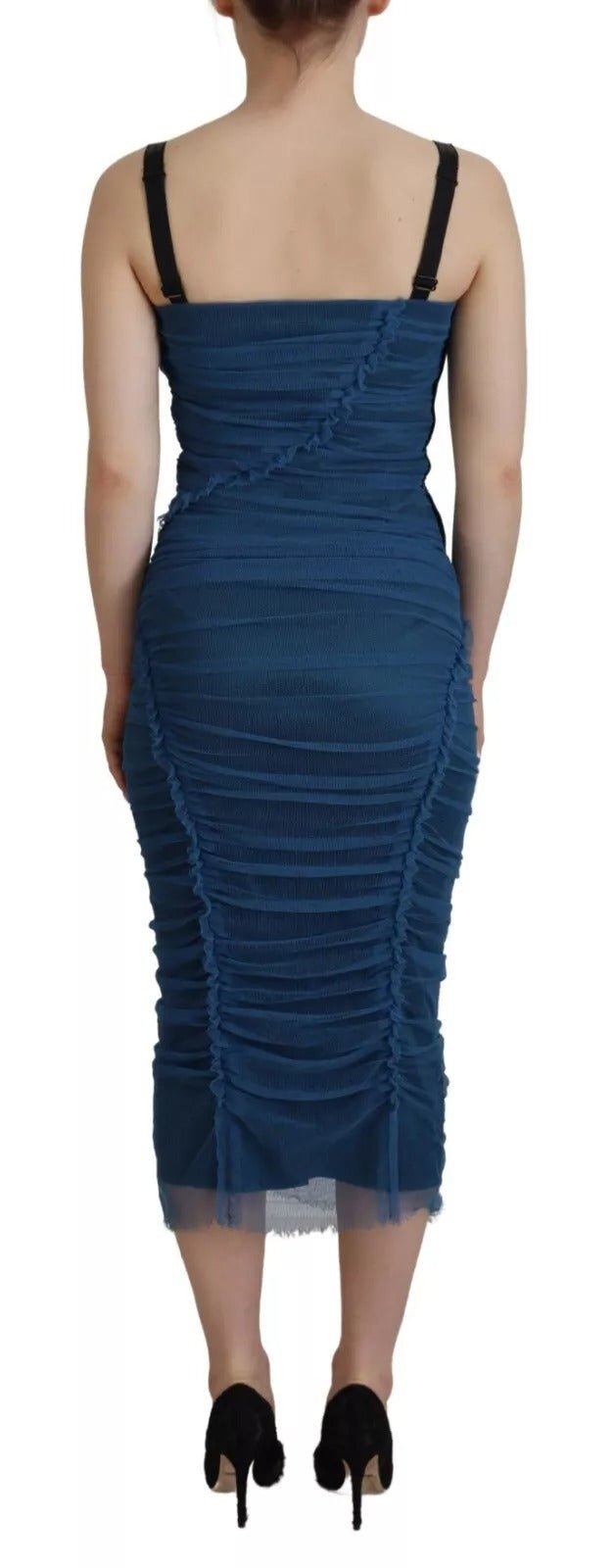 Dolce & Gabbana Blue Mesh Trim Ruched Tulle Sheath Dress - RIMODA