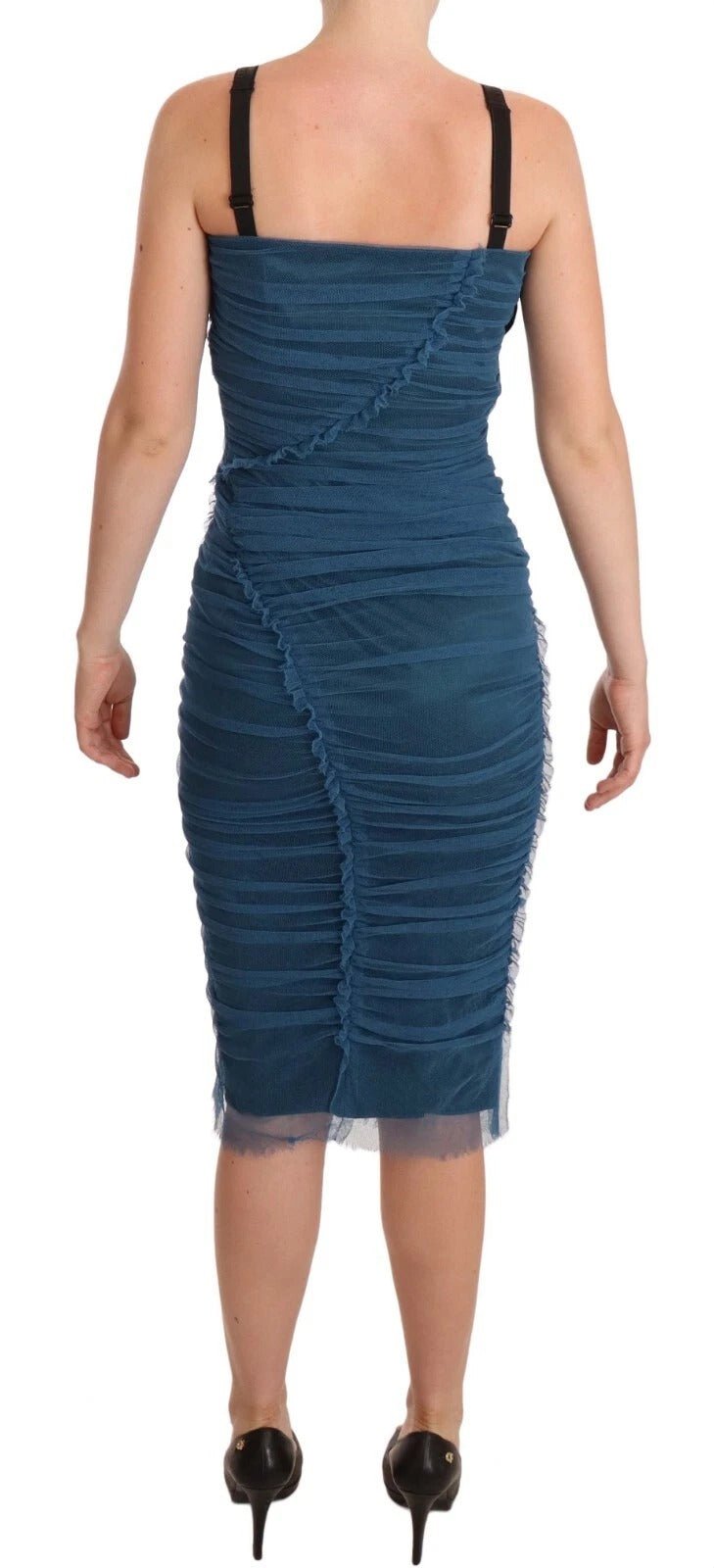 Dolce & Gabbana Blue Mesh Trim Ruched Tulle Sheath Dress - RIMODA