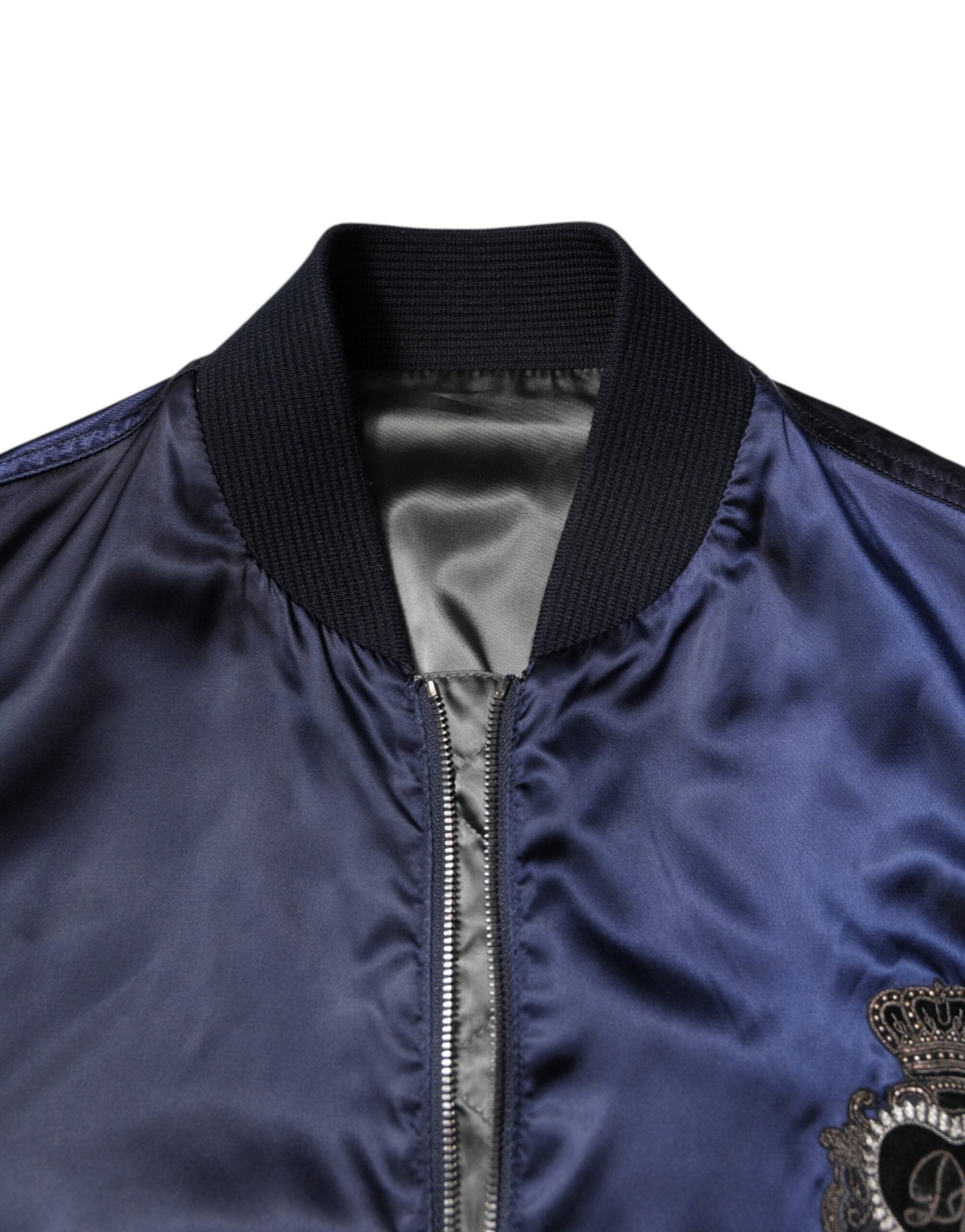 Dolce & Gabbana Blue Nylon DG Crown Full Zip Bomber Jacket - RIMODA