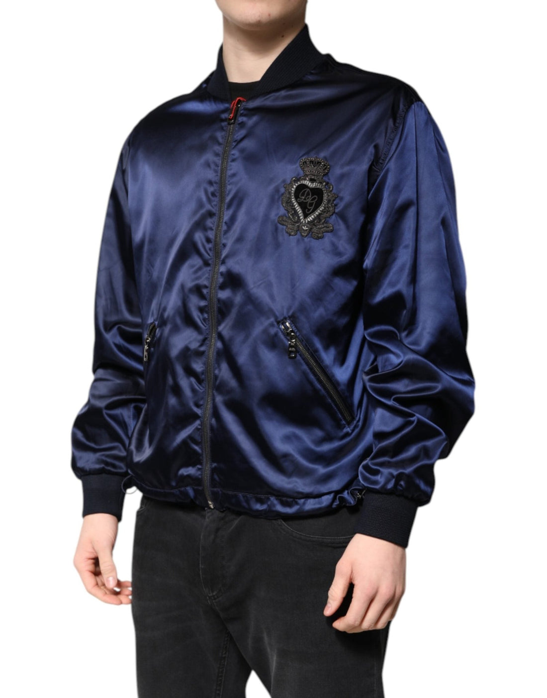 Dolce & Gabbana Blue Nylon DG Crown Full Zip Bomber Jacket - RIMODA