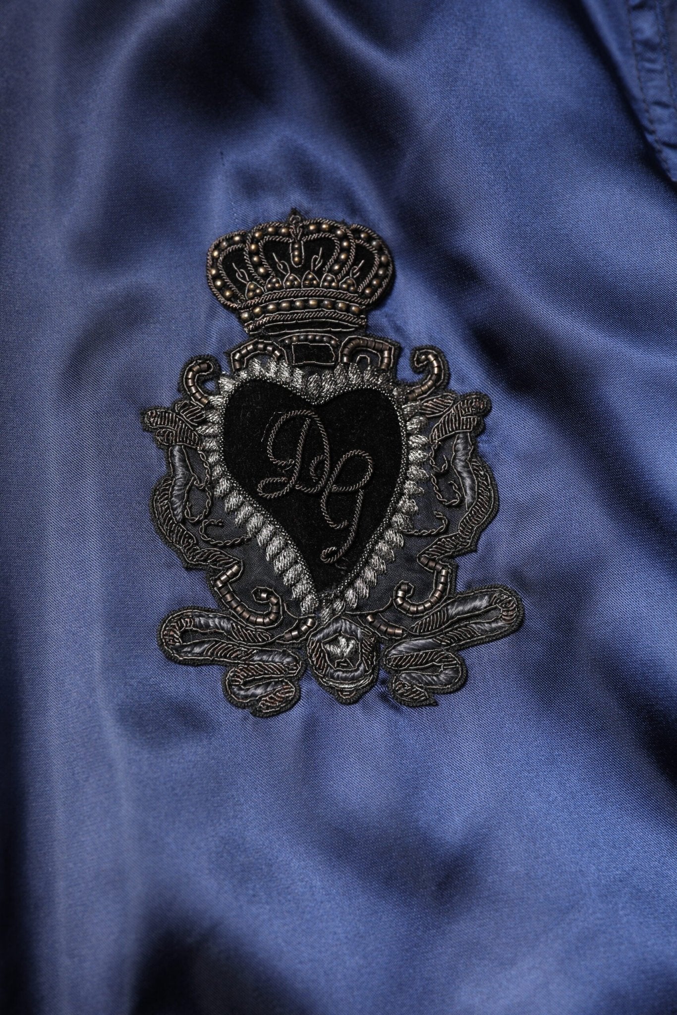Dolce & Gabbana Blue Nylon DG Crown Full Zip Bomber Jacket - RIMODA