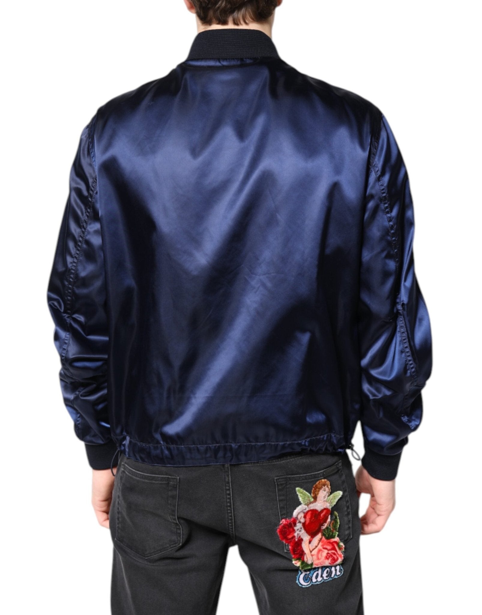 Dolce & Gabbana Blue Nylon DG Crown Full Zip Bomber Jacket - RIMODA
