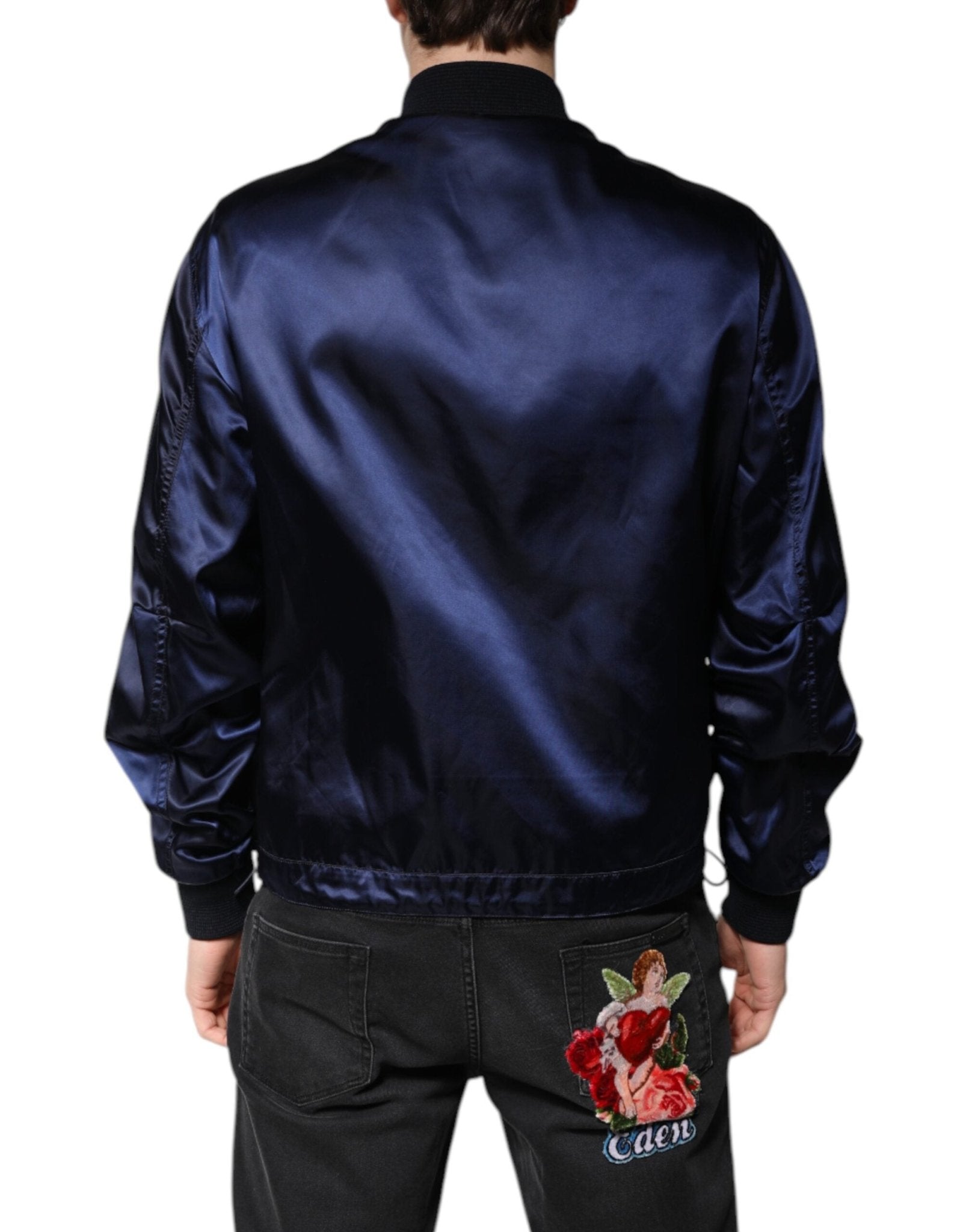 Dolce & Gabbana Blue Nylon DG Crown Full Zip Bomber Jacket - RIMODA