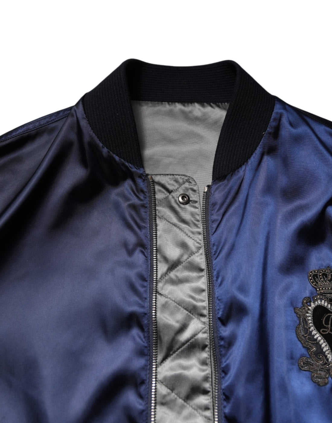 Dolce & Gabbana Blue Nylon DG Crown Full Zip Bomber Jacket - RIMODA