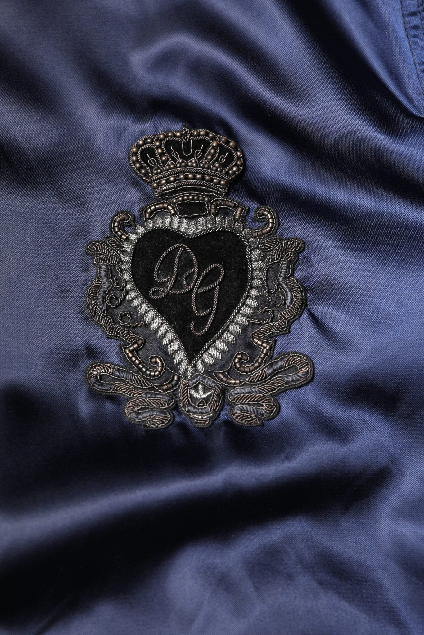 Dolce & Gabbana Blue Nylon DG Crown Full Zip Bomber Jacket - RIMODA