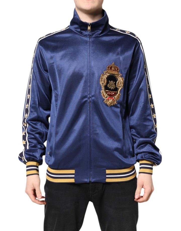 Dolce & Gabbana Blue Nylon Logo Patch Men Bomber Sweater - RIMODA
