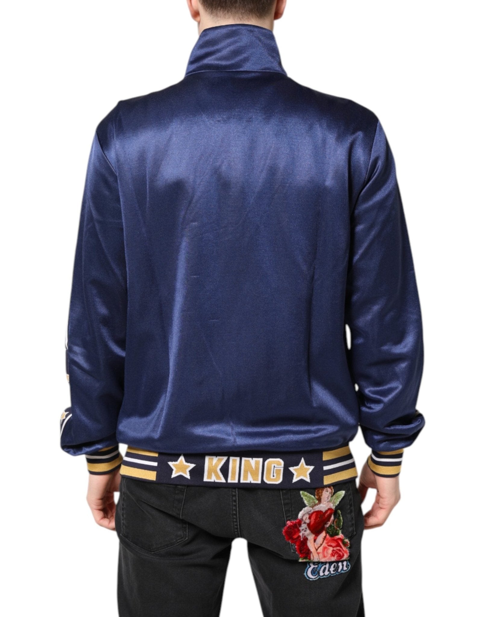 Dolce & Gabbana Blue Nylon Logo Patch Men Bomber Sweater - RIMODA