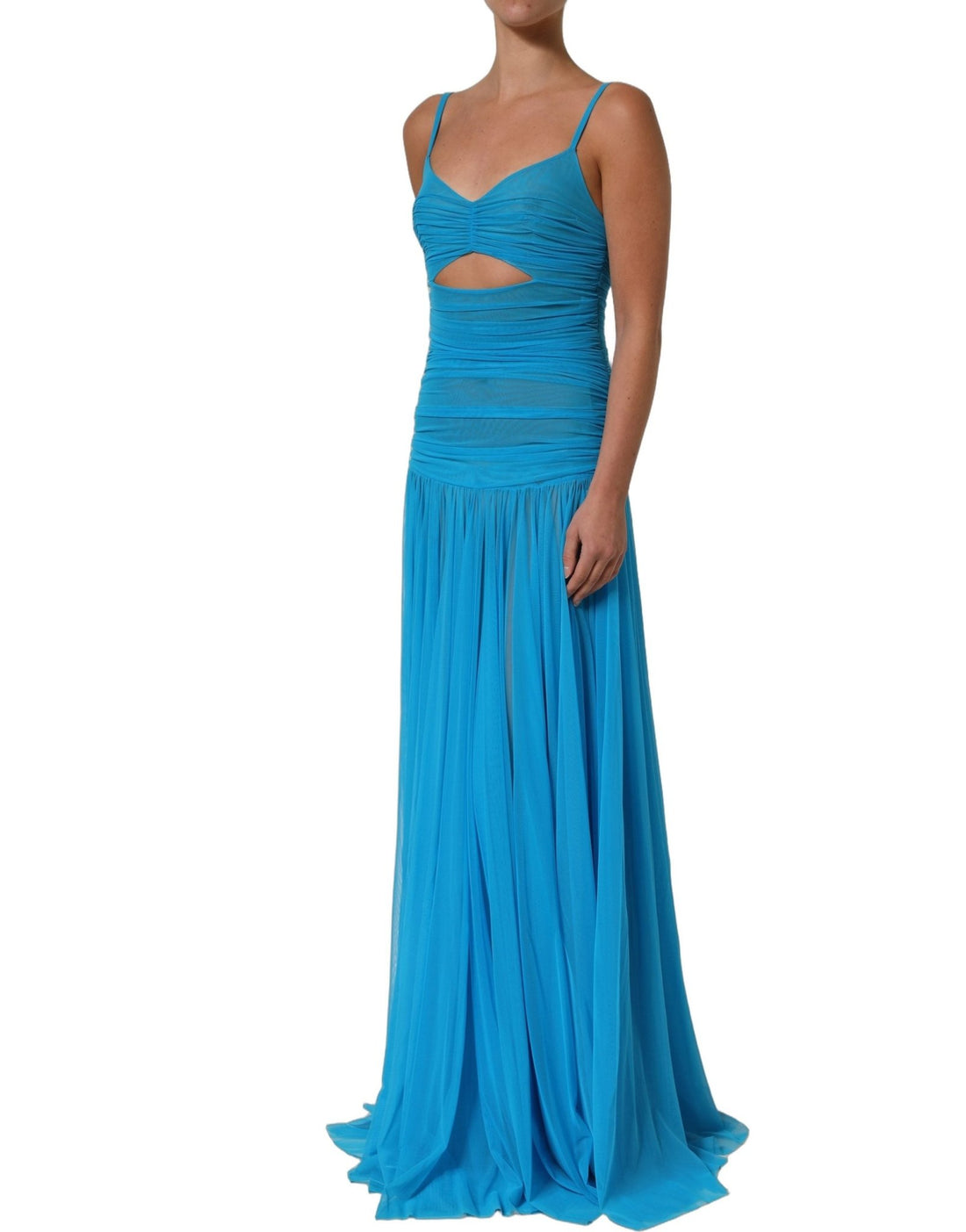 Dolce & Gabbana Blue Nylon Pleated Chiffon CutOut Gown Dress - RIMODA