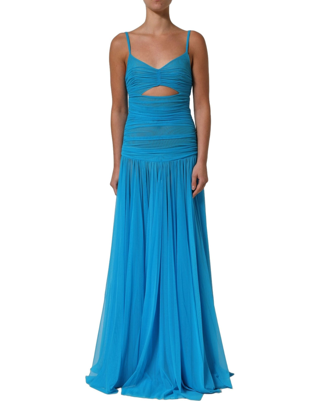 Dolce & Gabbana Blue Nylon Pleated Chiffon CutOut Gown Dress - RIMODA