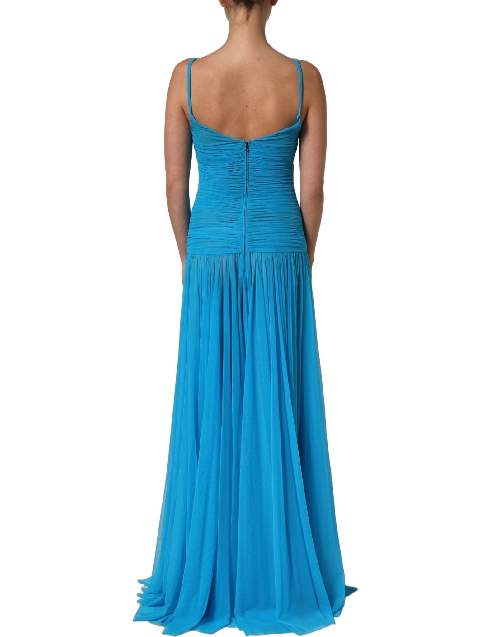 Dolce & Gabbana Blue Nylon Pleated Chiffon CutOut Gown Dress - RIMODA