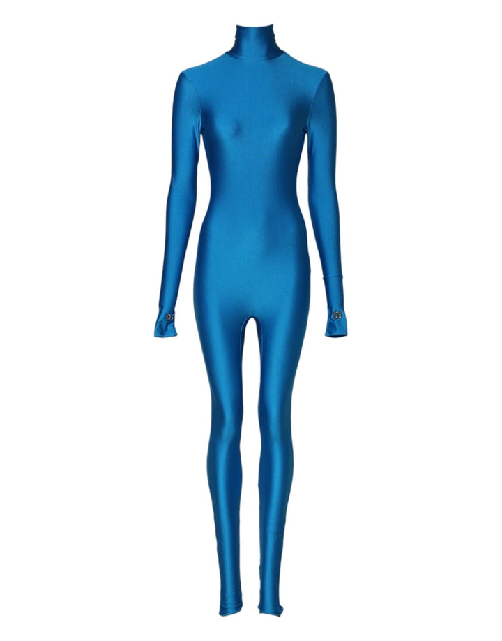 Dolce & Gabbana Blue Nylon Turtleneck Bodycon Jumpsuit Dress - RIMODA