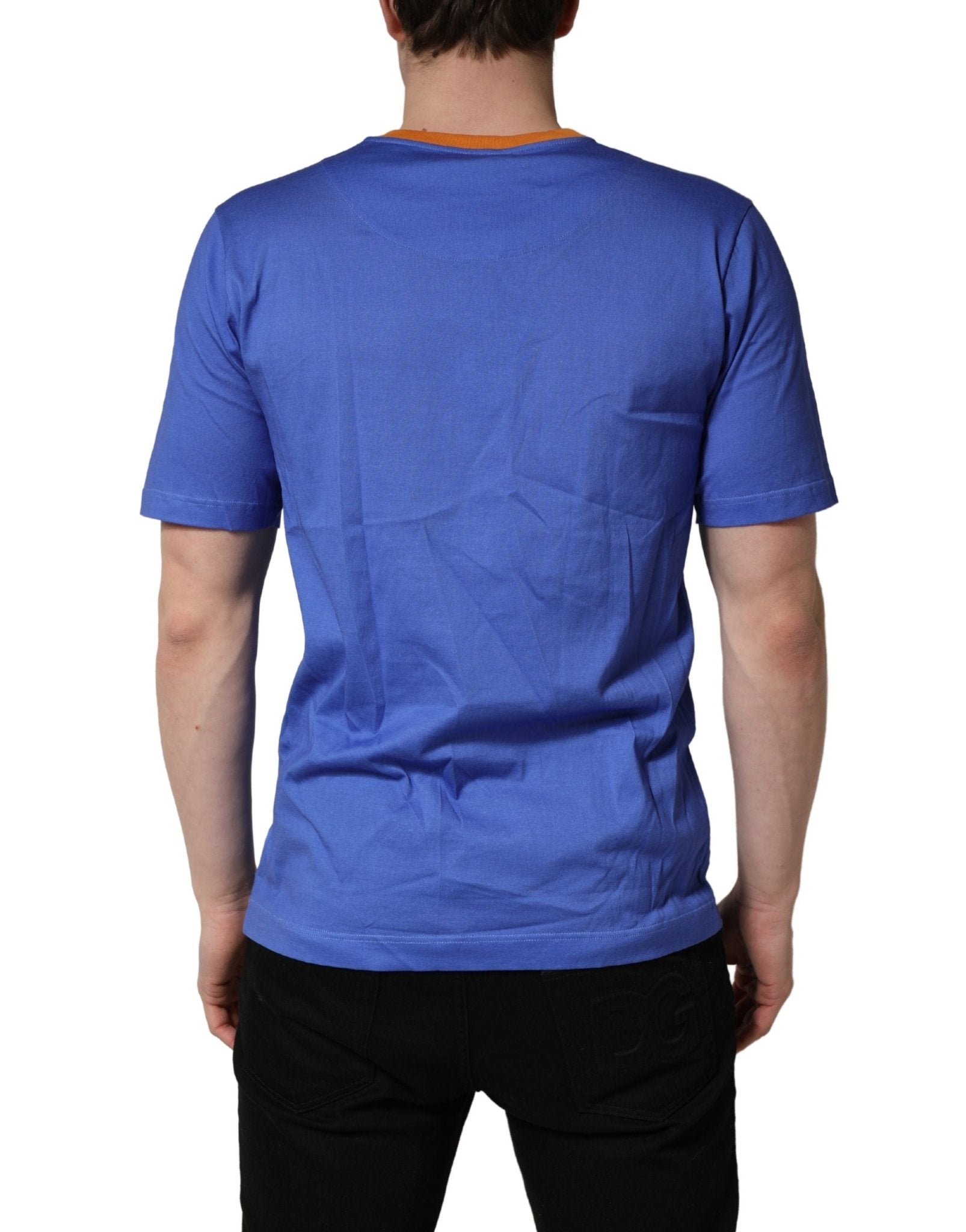 Dolce & Gabbana Blue Pasta Graphic Print Cotton Men Crewneck T-shirt - RIMODA