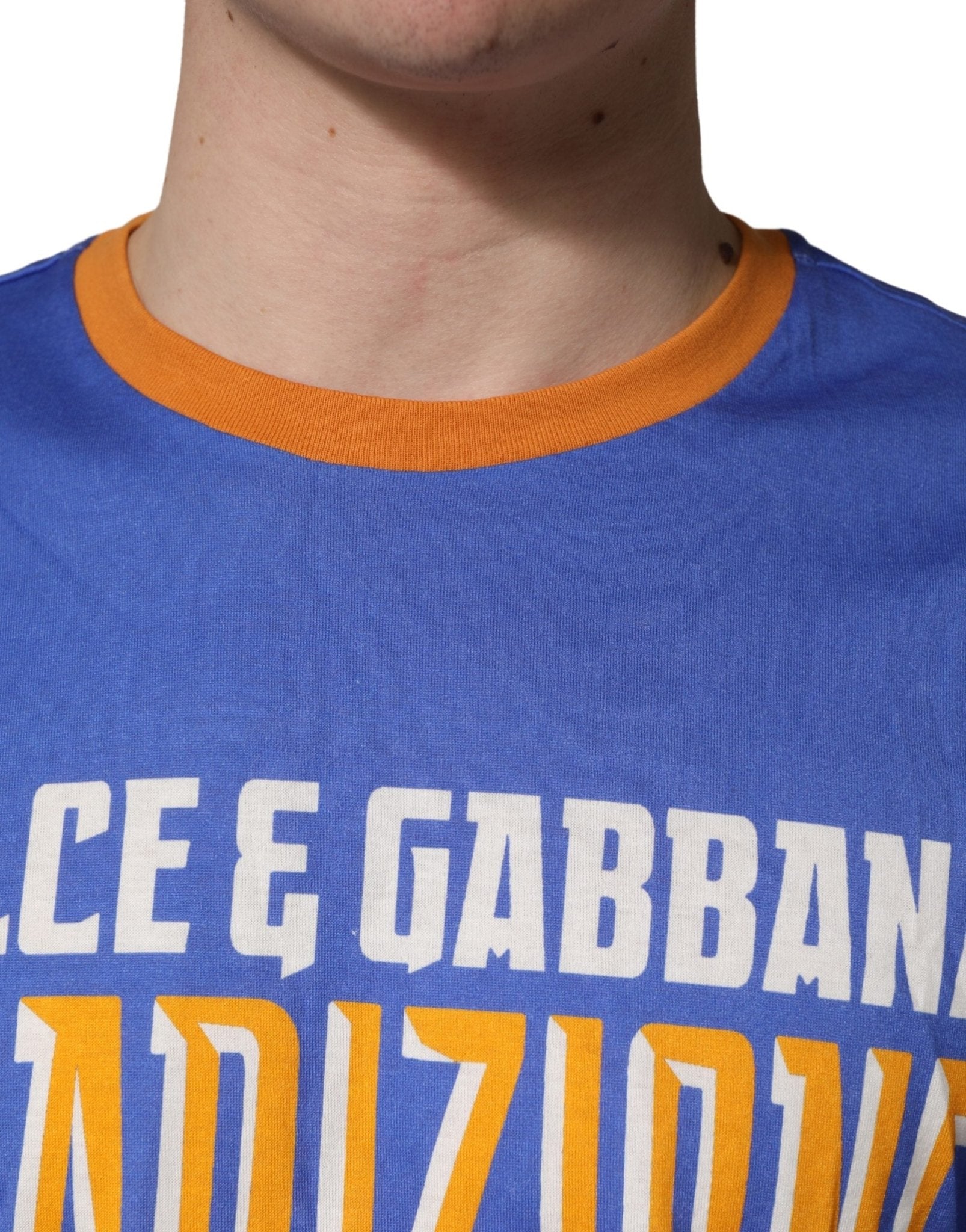 Dolce & Gabbana Blue Pasta Graphic Print Cotton Men Crewneck T-shirt - RIMODA