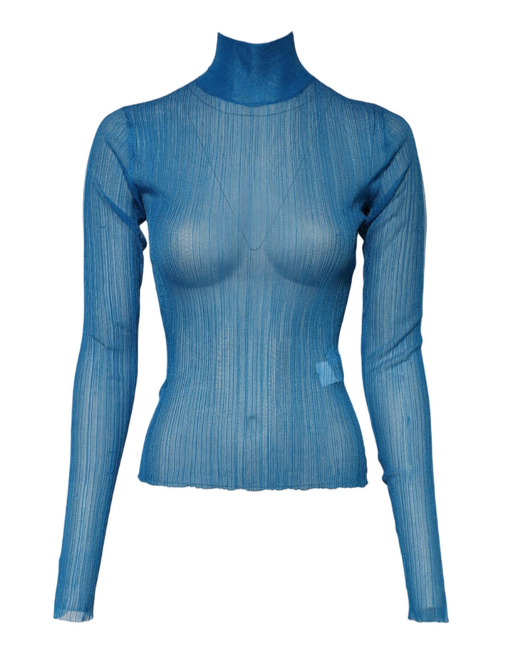 Dolce & Gabbana Blue See Through Turtleneck Long Sleeves Top - RIMODA