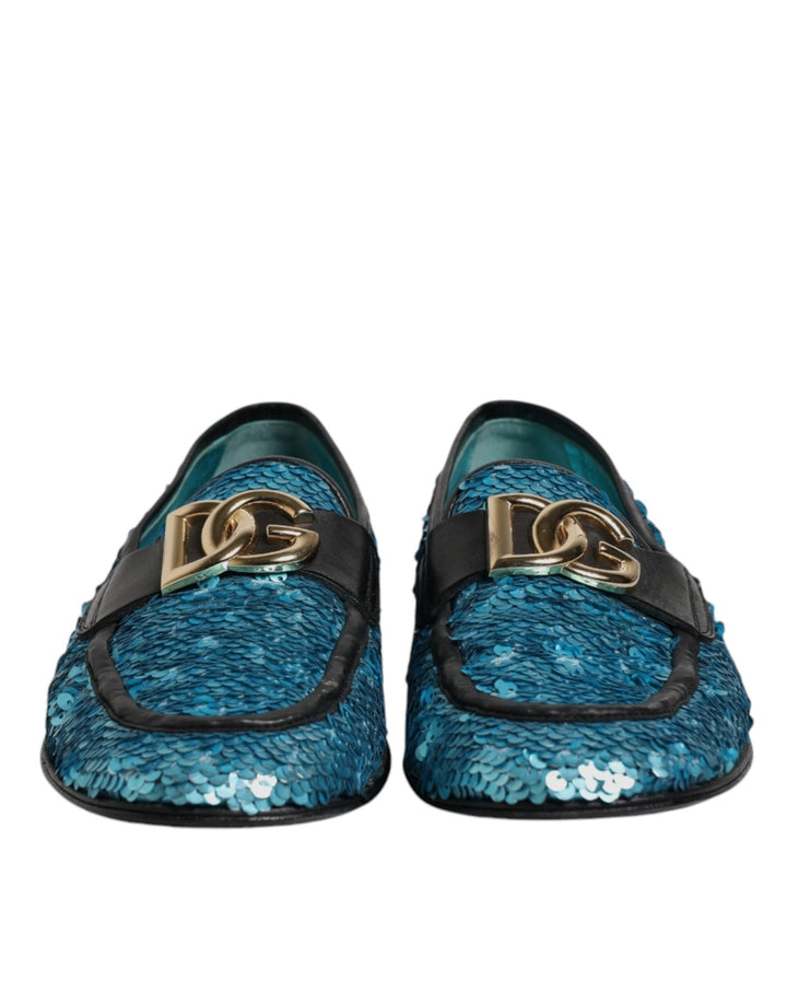 Dolce & Gabbana Blue Sequined Loafers Formal Dress Shoes - RIMODA