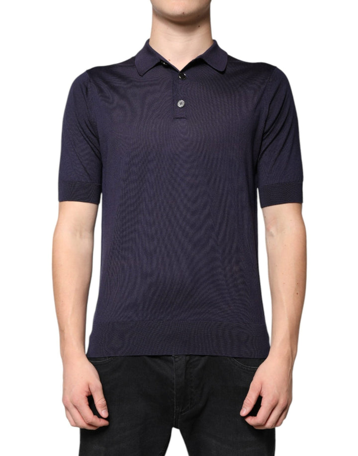 Dolce & Gabbana Blue Silk Collared Short Sleeves Polo T-shirt - RIMODA