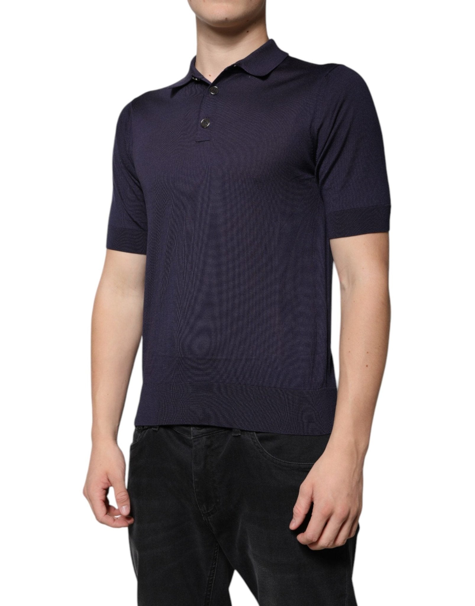Dolce & Gabbana Blue Silk Collared Short Sleeves Polo T-shirt - RIMODA