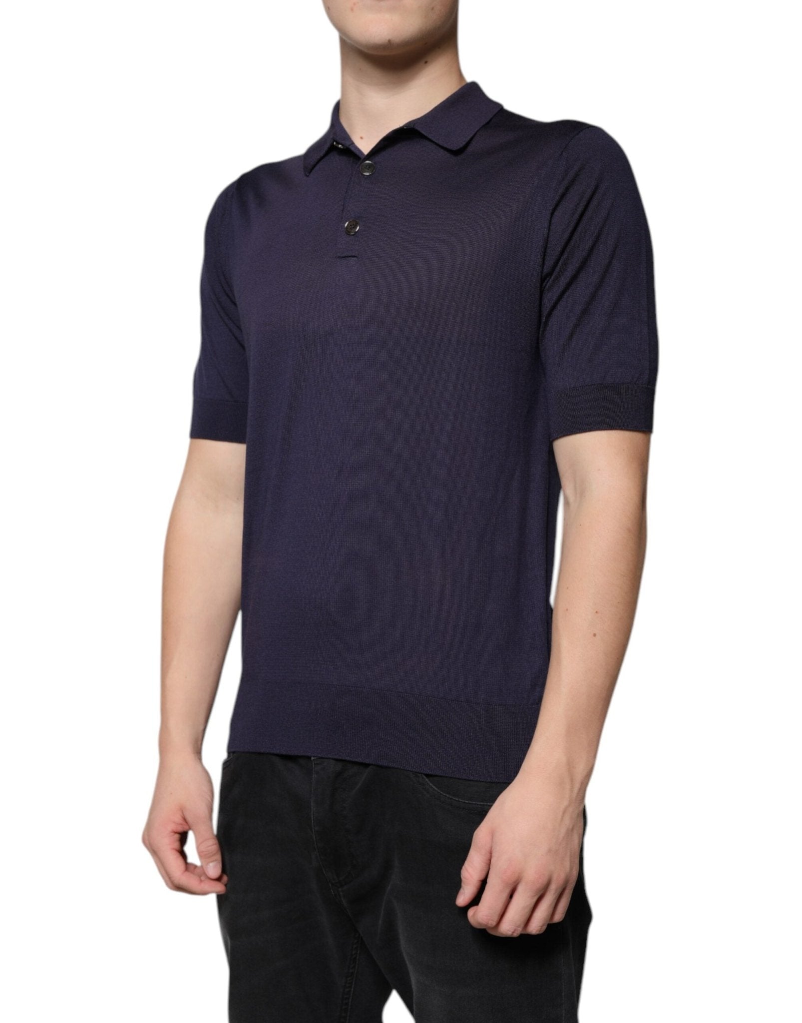 Dolce & Gabbana Blue Silk Collared Short Sleeves Polo T-shirt - RIMODA