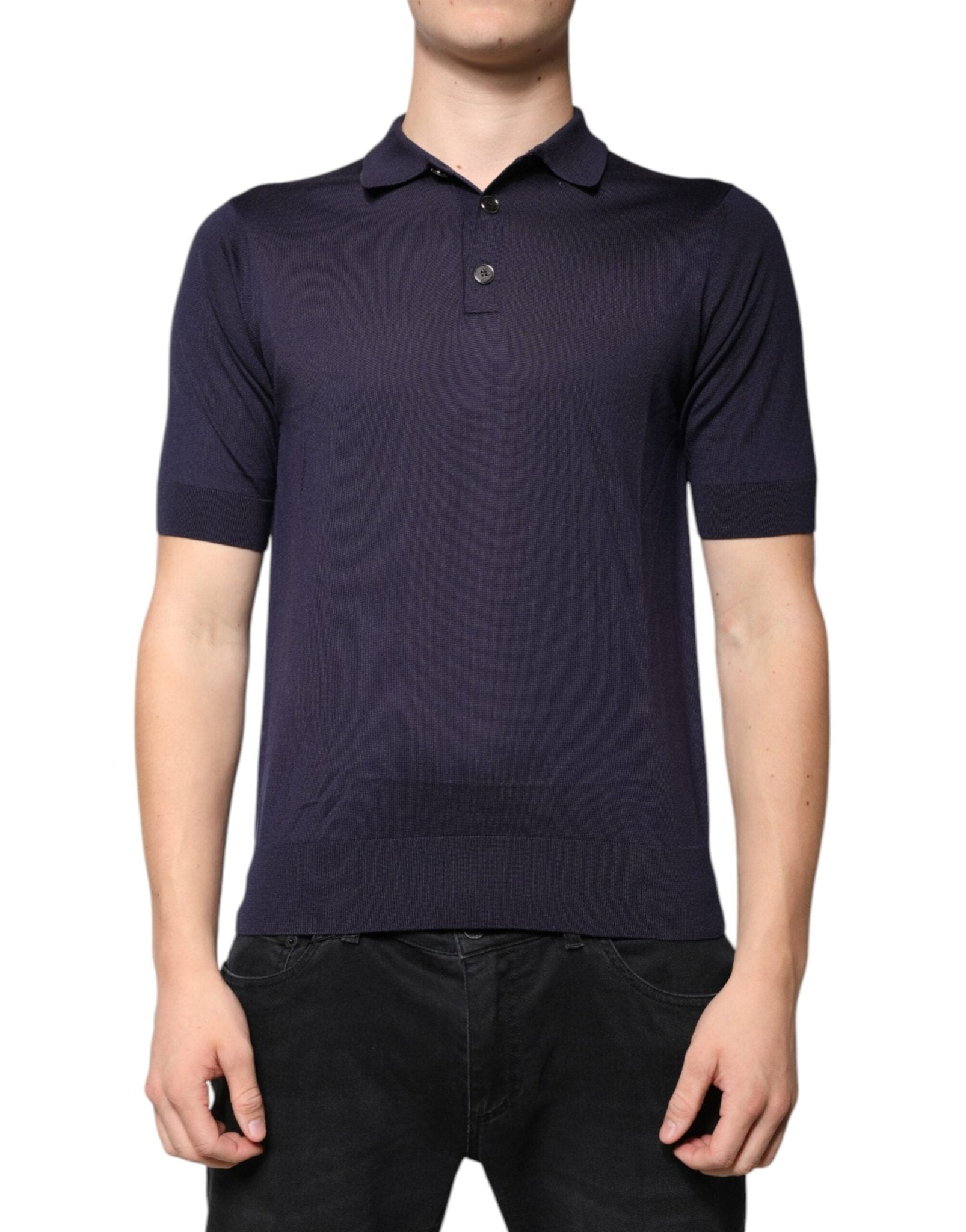 Dolce & Gabbana Blue Silk Collared Short Sleeves Polo T-shirt - RIMODA
