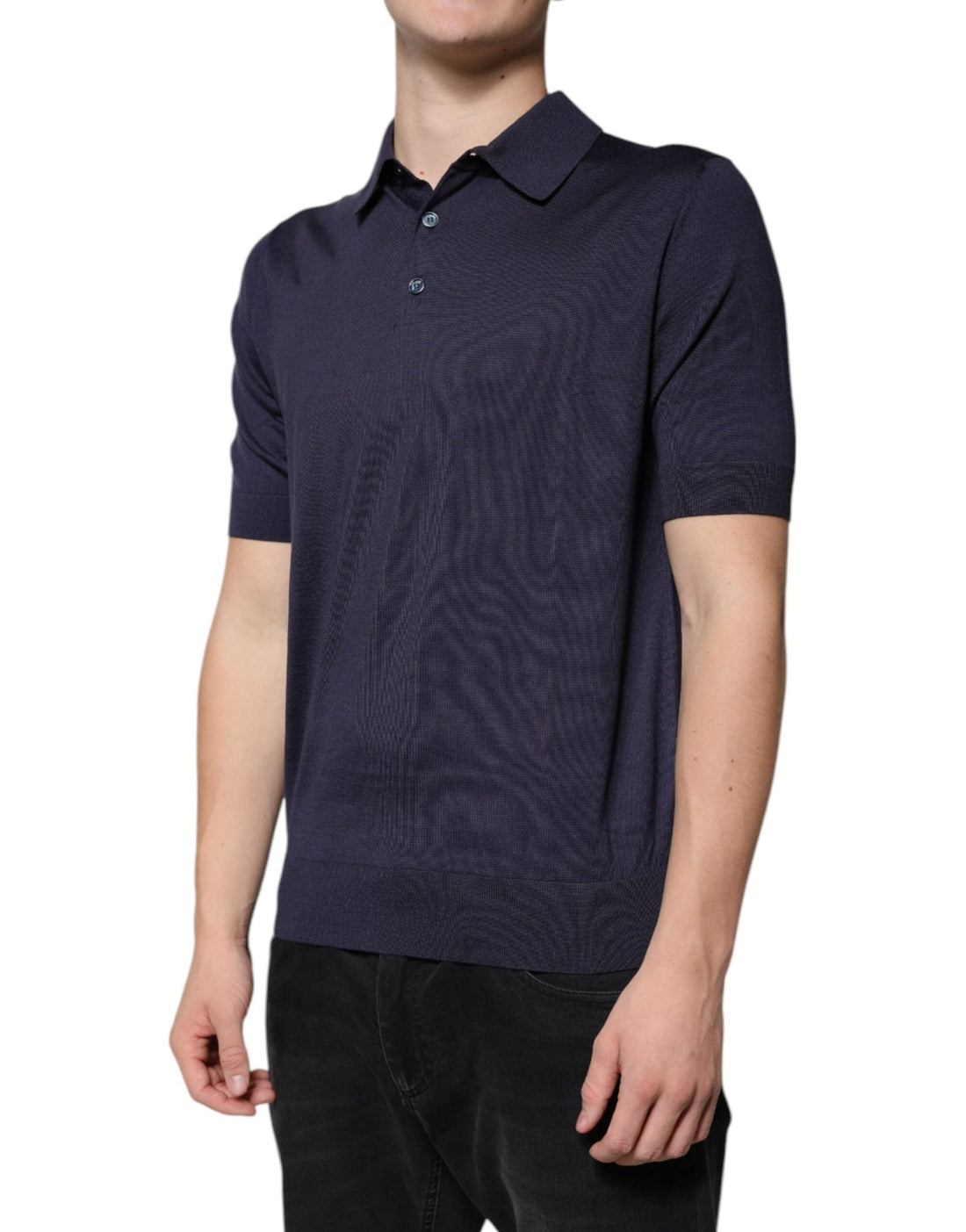 Dolce & Gabbana Blue Silk Collared Short Sleeves Polo T-shirt - RIMODA