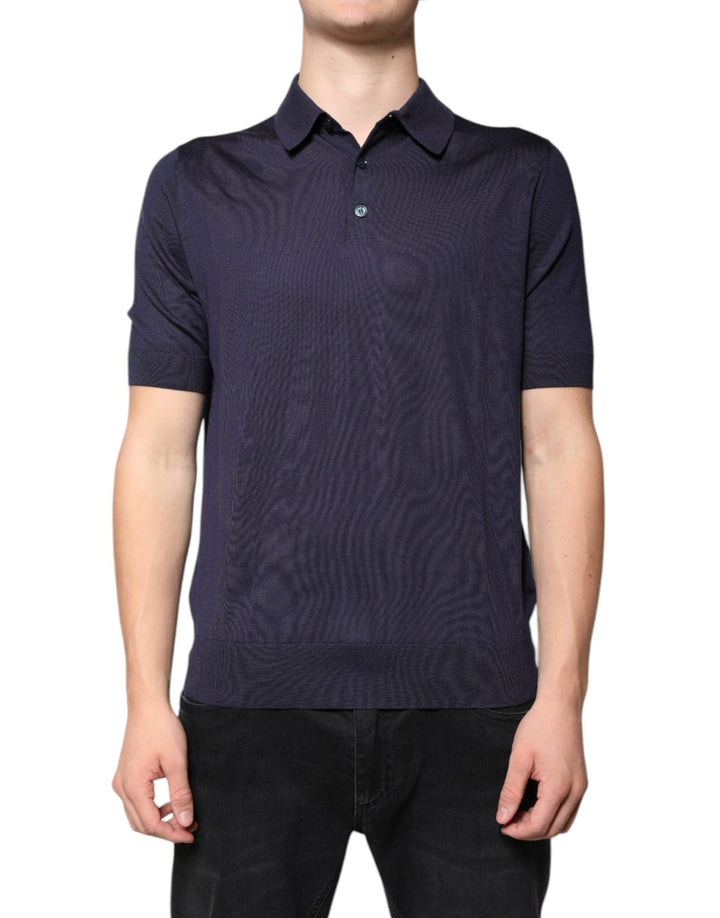 Dolce & Gabbana Blue Silk Collared Short Sleeves Polo T-shirt - RIMODA