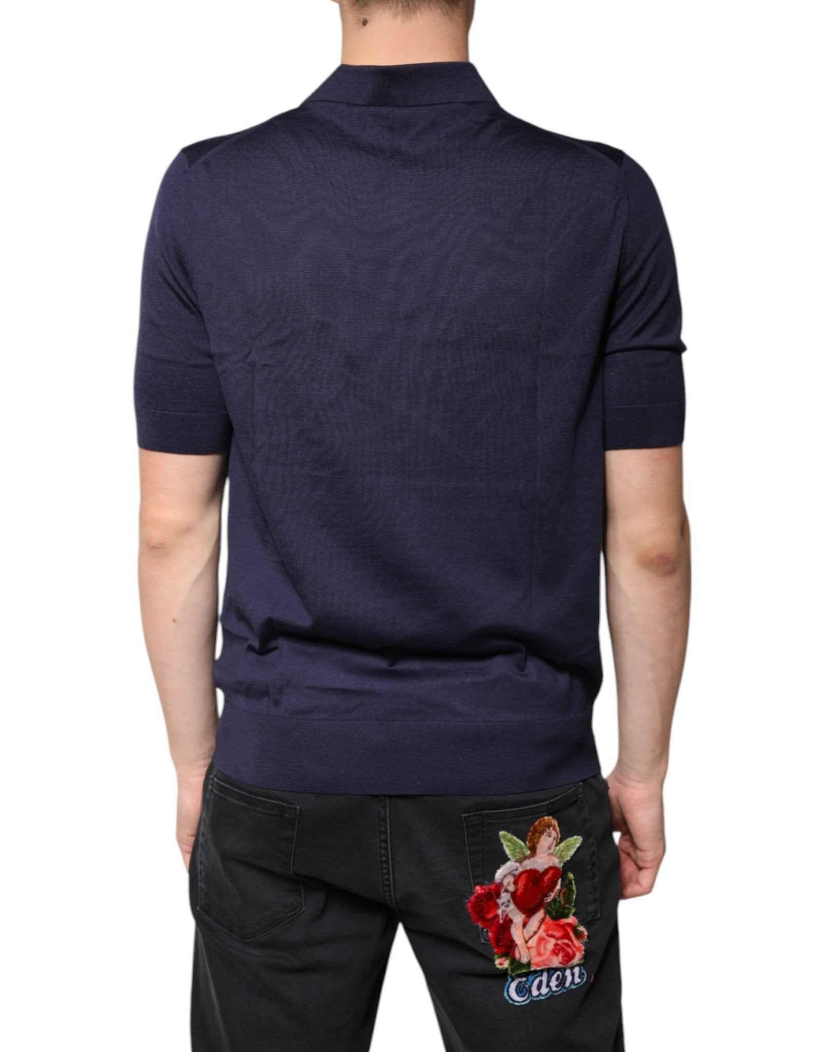 Dolce & Gabbana Blue Silk Collared Short Sleeves Polo T-shirt - RIMODA