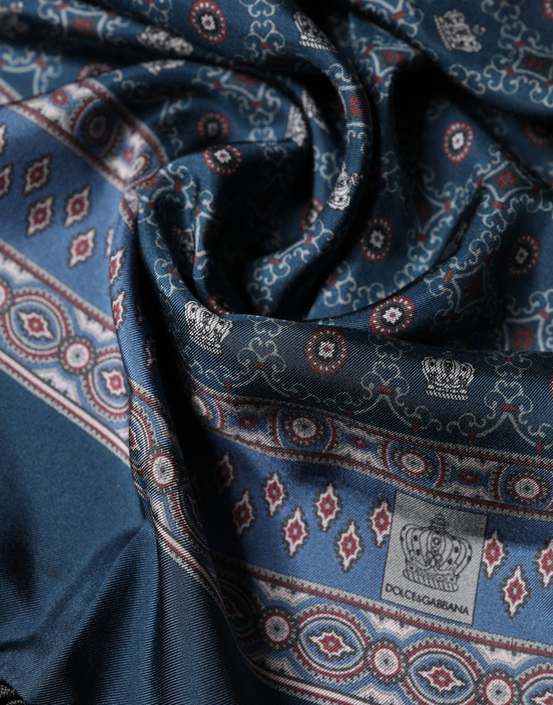 Dolce & Gabbana Blue Silk Crown Geometric Wrap Foulard 184cm X 33cm Scarf - RIMODA