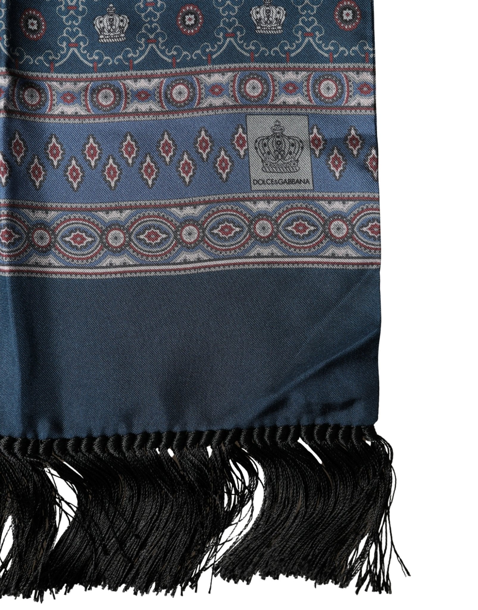 Dolce & Gabbana Blue Silk Crown Geometric Wrap Foulard 184cm X 33cm Scarf - RIMODA