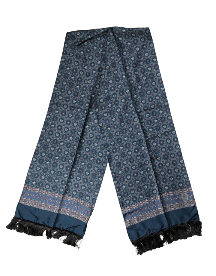 Dolce & Gabbana Blue Silk Crown Geometric Wrap Foulard 184cm X 33cm Scarf - RIMODA