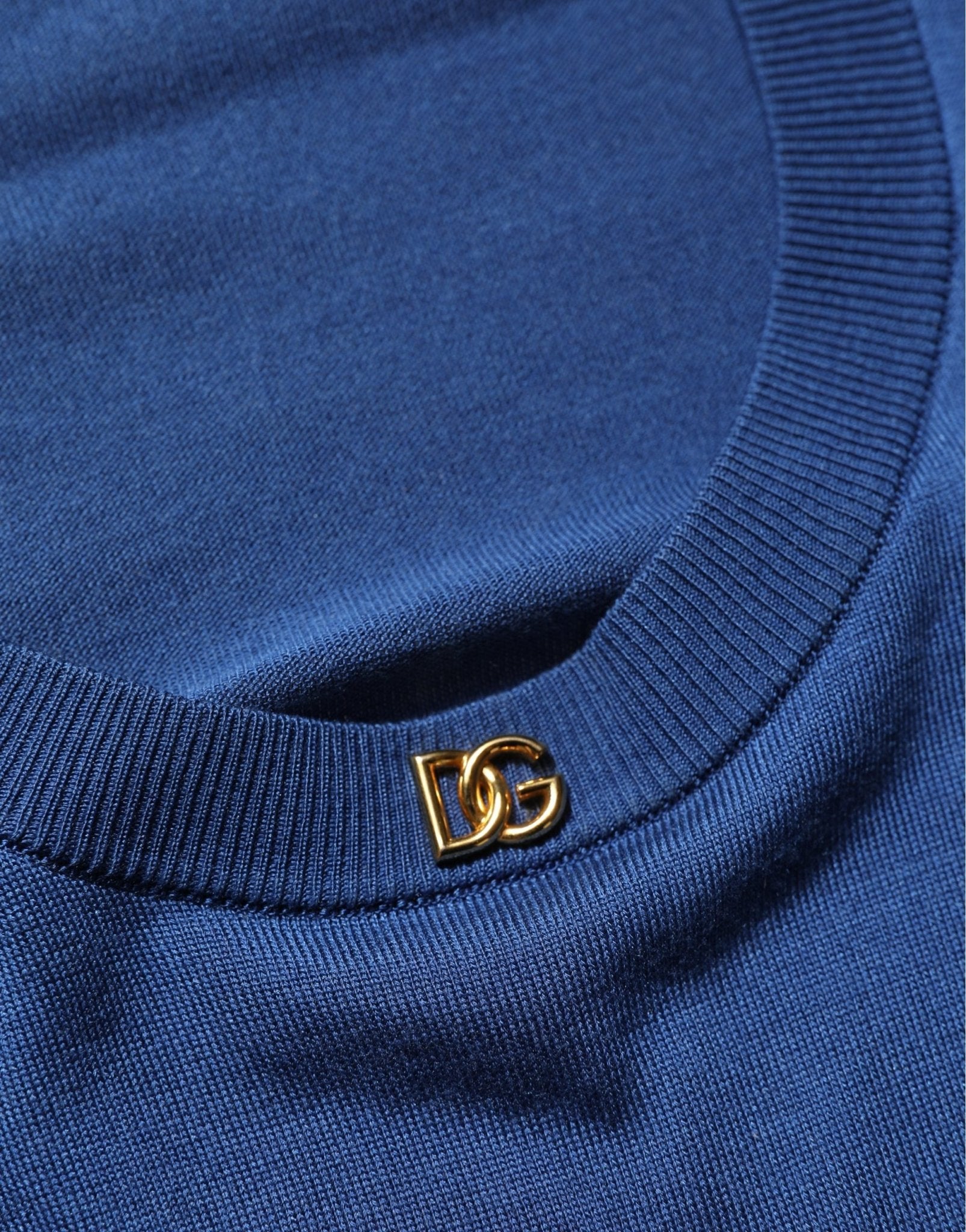 Dolce & Gabbana Blue Silk DG Logo Crew Neck Pullover Sweater - RIMODA
