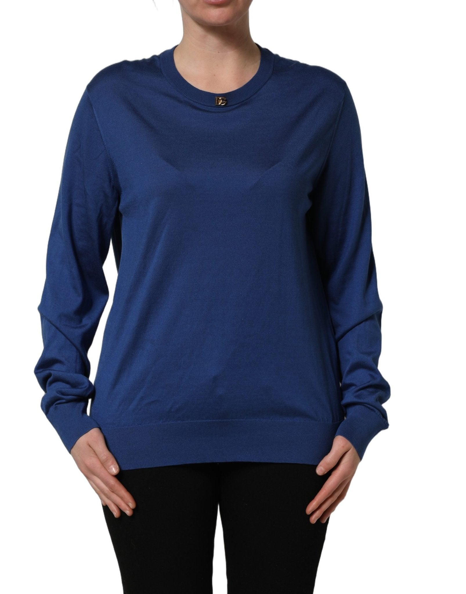 Dolce & Gabbana Blue Silk DG Logo Crew Neck Pullover Sweater - RIMODA