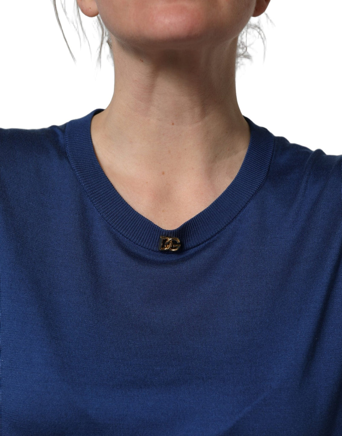 Dolce & Gabbana Blue Silk DG Logo Crew Neck Pullover Sweater - RIMODA