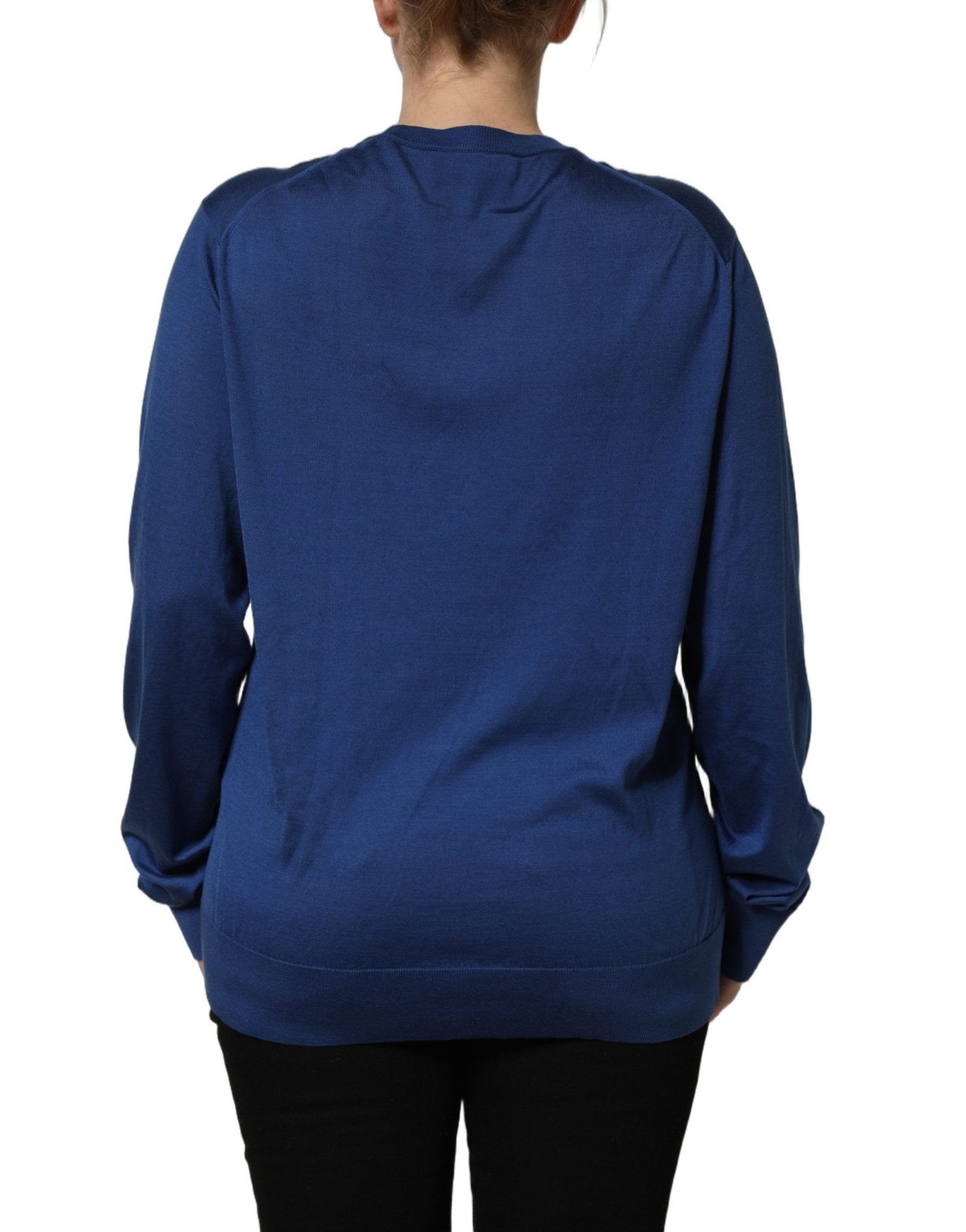 Dolce & Gabbana Blue Silk DG Logo Crew Neck Pullover Sweater - RIMODA