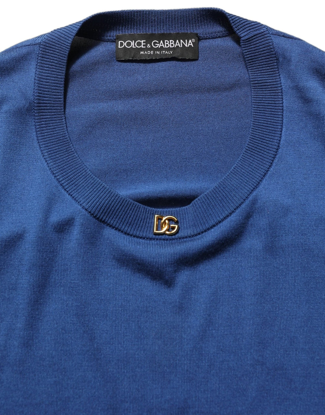 Dolce & Gabbana Blue Silk DG Logo Crew Neck Pullover Sweater - RIMODA