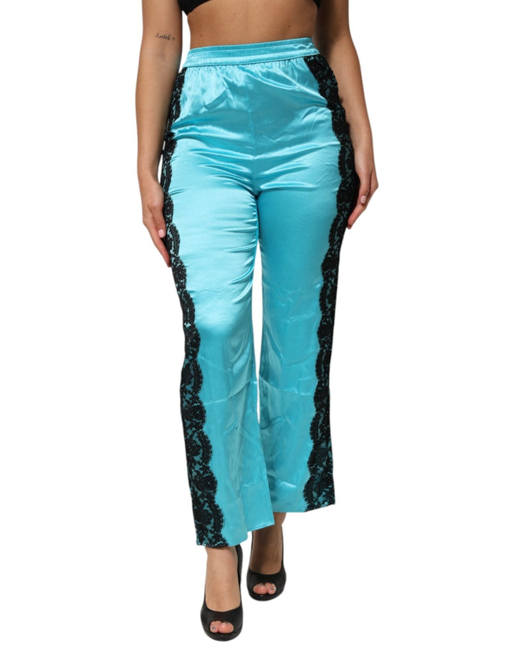 Dolce & Gabbana Blue Silk Garterized Straight Women Pajama Pants - RIMODA