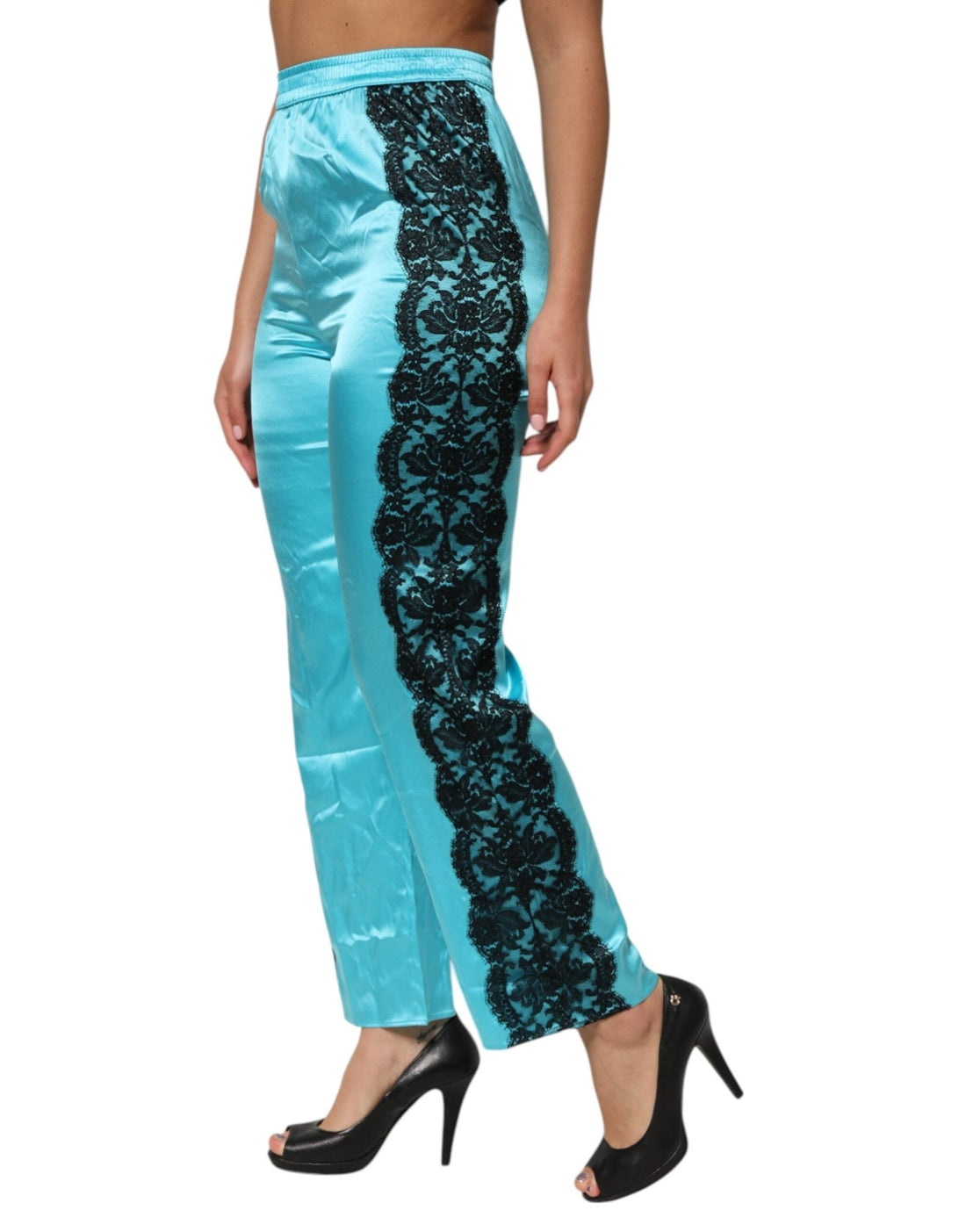 Dolce & Gabbana Blue Silk Garterized Straight Women Pajama Pants - RIMODA
