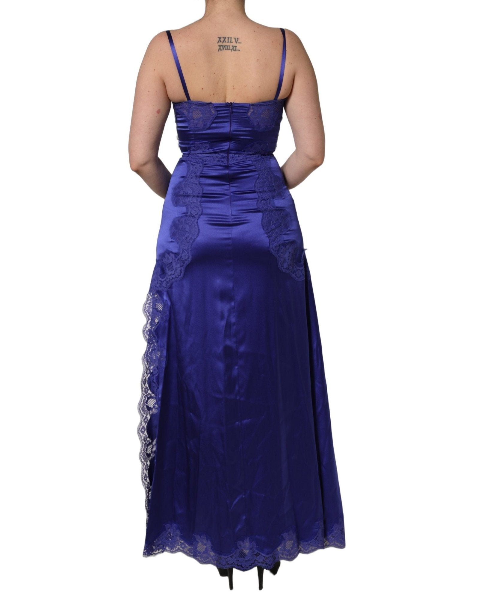Dolce & Gabbana Blue Sleeveless Lace Trim A - line Gown Dress - RIMODA