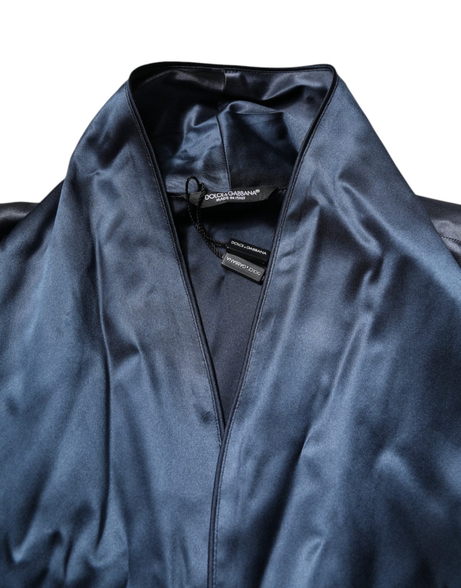 Dolce & Gabbana Blue Solid Silk Men Wrap Robe Coat Jacket - RIMODA