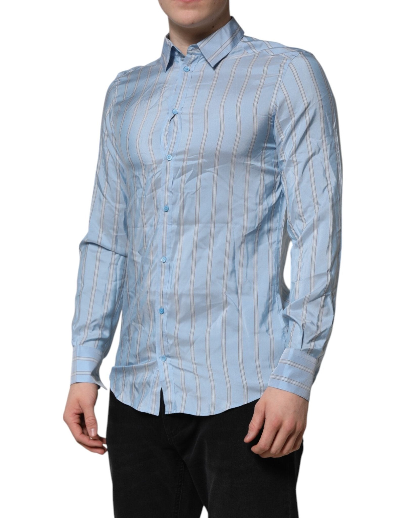 Dolce & Gabbana Blue Striped MARTINI Long Sleeves Dress Shirt - RIMODA