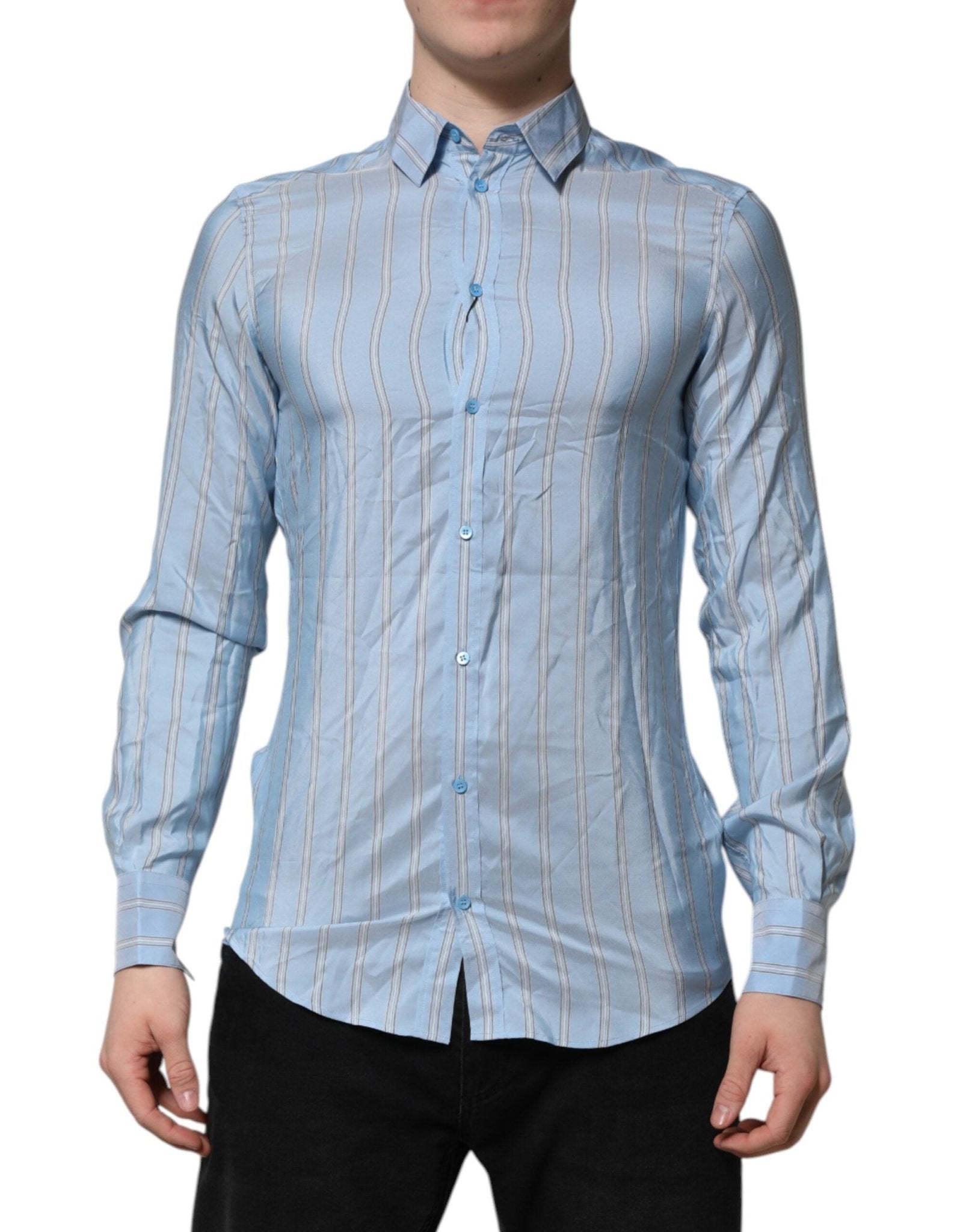Dolce & Gabbana Blue Striped MARTINI Long Sleeves Dress Shirt - RIMODA