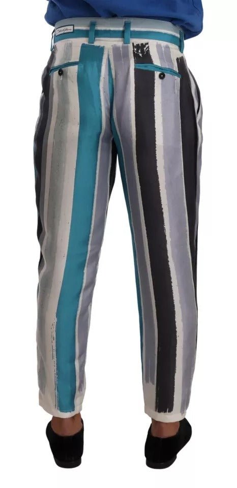 Dolce & Gabbana Blue Striped Silk Tapered Pants - RIMODA