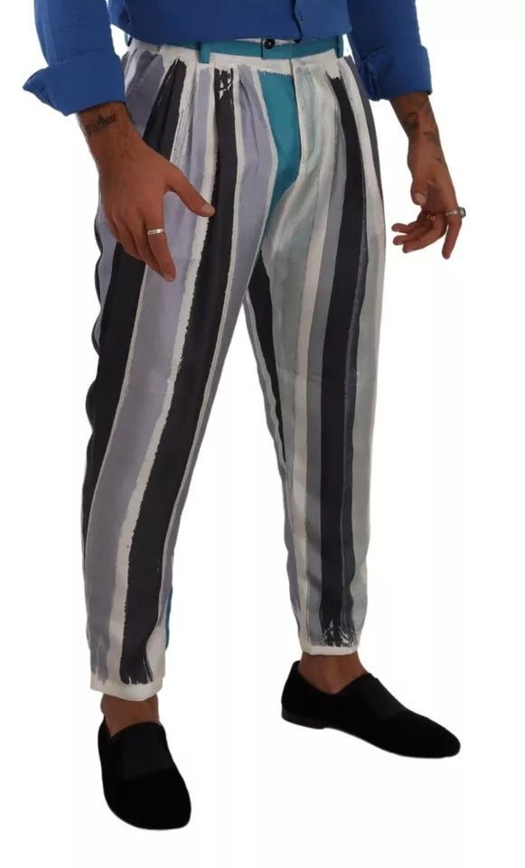 Dolce & Gabbana Blue Striped Silk Tapered Pants - RIMODA