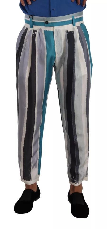 Dolce & Gabbana Blue Striped Silk Tapered Pants - RIMODA