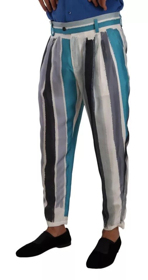 Dolce & Gabbana Blue Striped Silk Tapered Pants - RIMODA