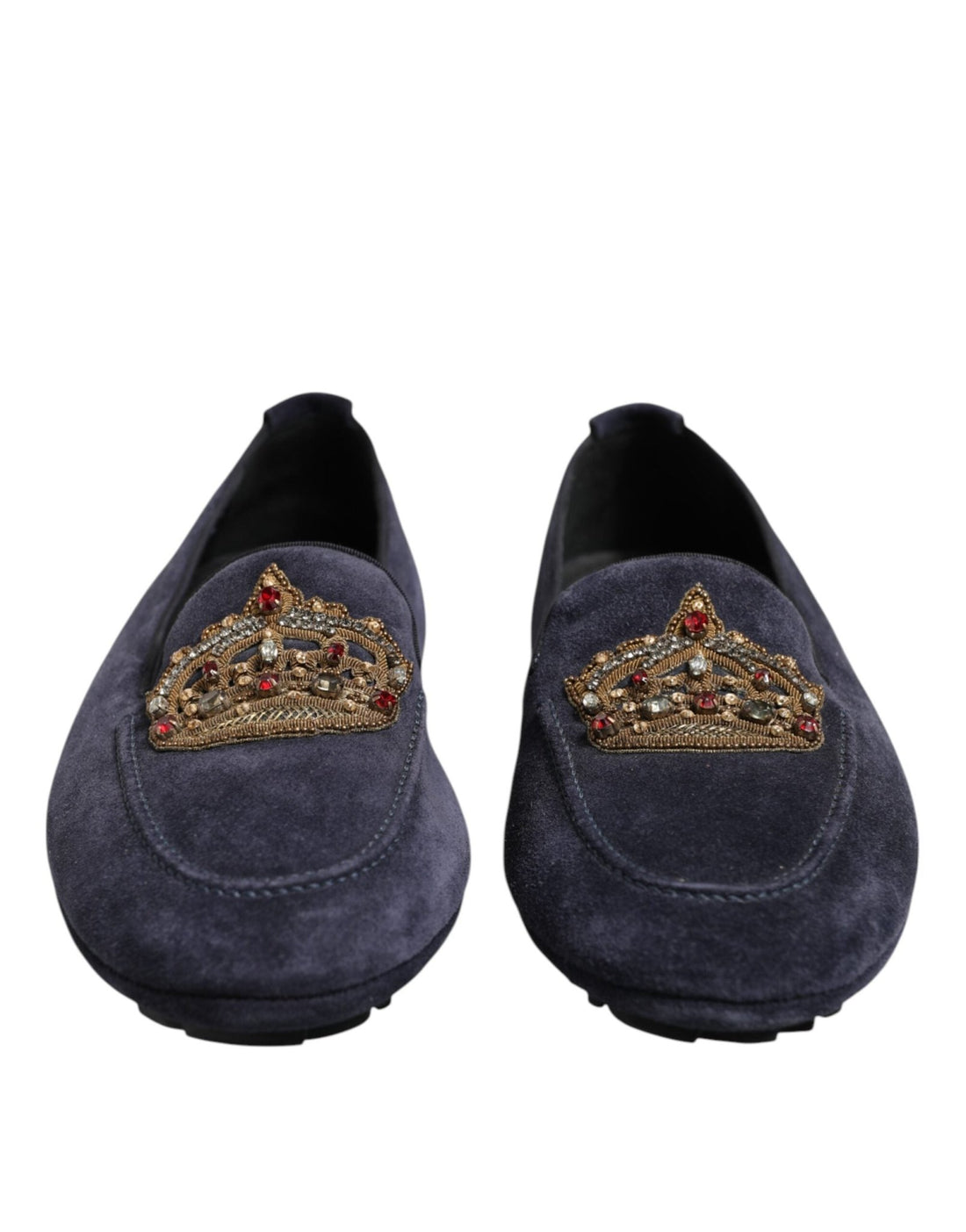 Dolce & Gabbana Blue Suede Crown Crystal Loafers Dress Shoes - RIMODA