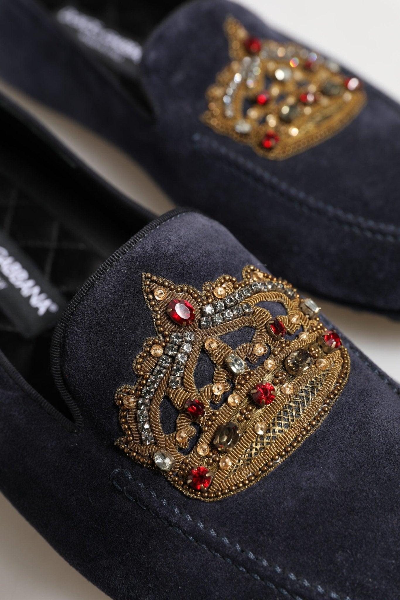 Dolce & Gabbana Blue Suede Crown Crystal Loafers Dress Shoes - RIMODA