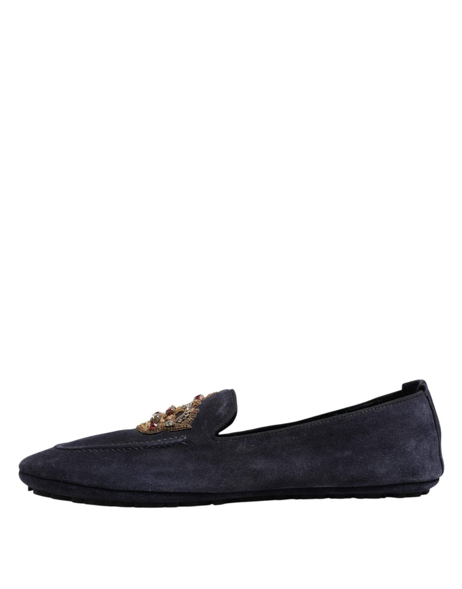 Dolce & Gabbana Blue Suede Crown Crystal Loafers Dress Shoes - RIMODA